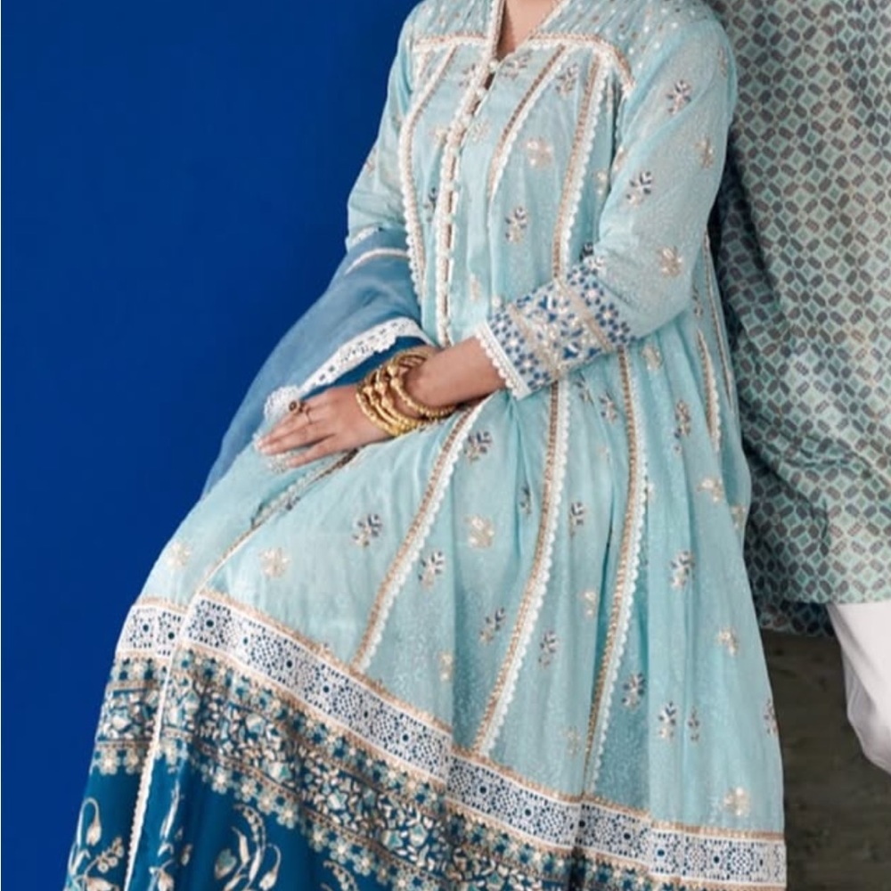 Aria design’s hand block printed kalidar angarakha Pakistani outfit dress